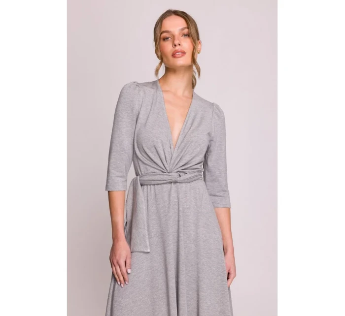 šaty s páskem šedé model 20966348 - STYLOVE šaty s páskem šedé model 20966348 - STYLOVE