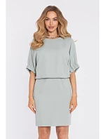 M904 Blůzové šaty s rozparkem na zádech - mint