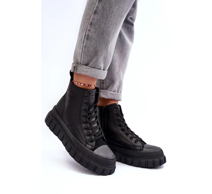 Zateplené kožené tenisky se zipem Big Star MM274625 černé