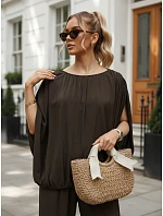 Dámská viskózová souprava se širokými kalhotami, hnědá, FashionStreet AY1201