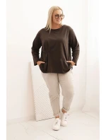 Dámská blůza Plus Size s bavlnou, kapsou a ohrnutým rukávem kiwi