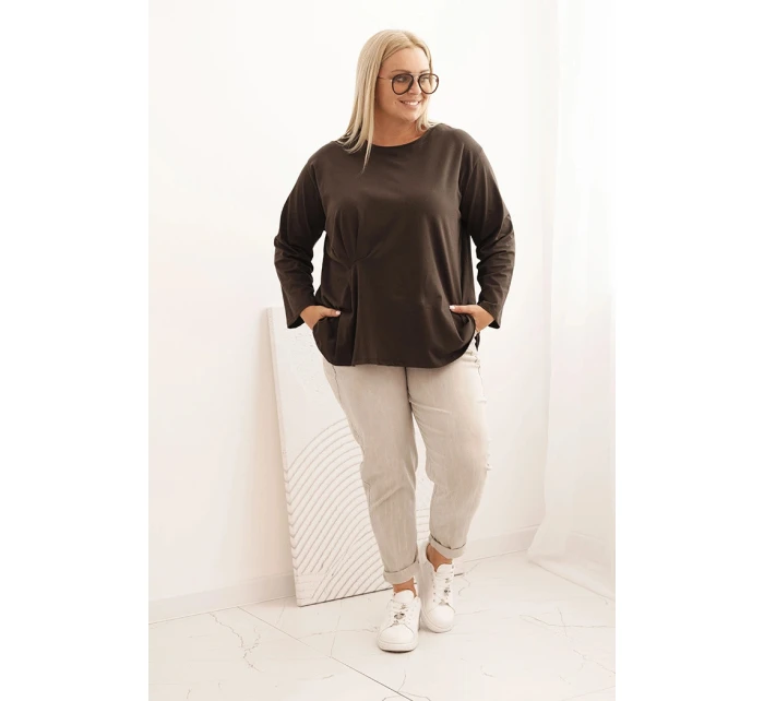 Dámská blůza Plus Size s bavlnou, kapsou a ohrnutým rukávem kiwi