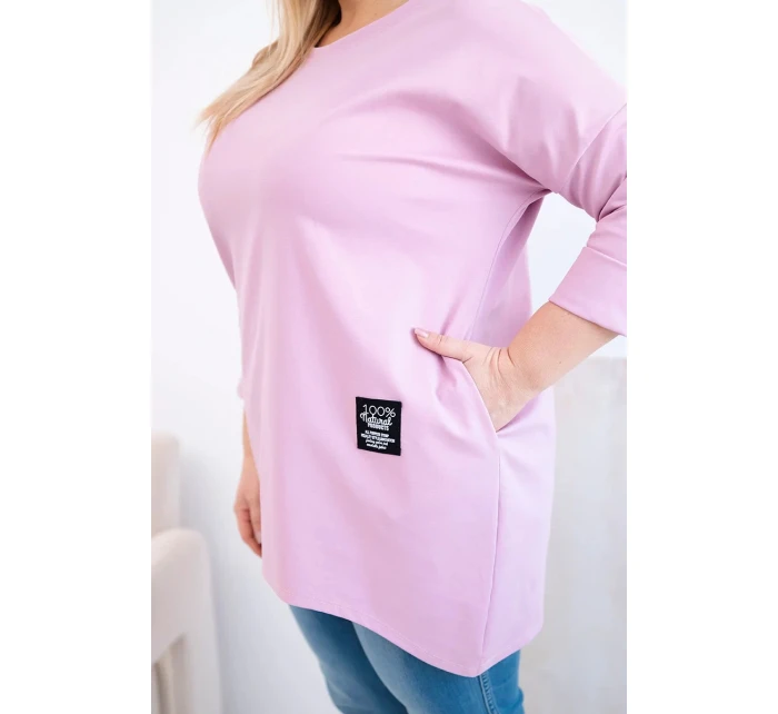 Dámská blůza Plus Size s delším zadním dílem a dlouhým rukávem tmavě růžová