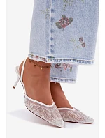 Zdobené sandály s síťkou na jehle bílé Bedira