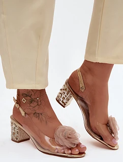 Průhledné sandály na podpatku s krystaly růže  zlaté model 22140776 - D&A