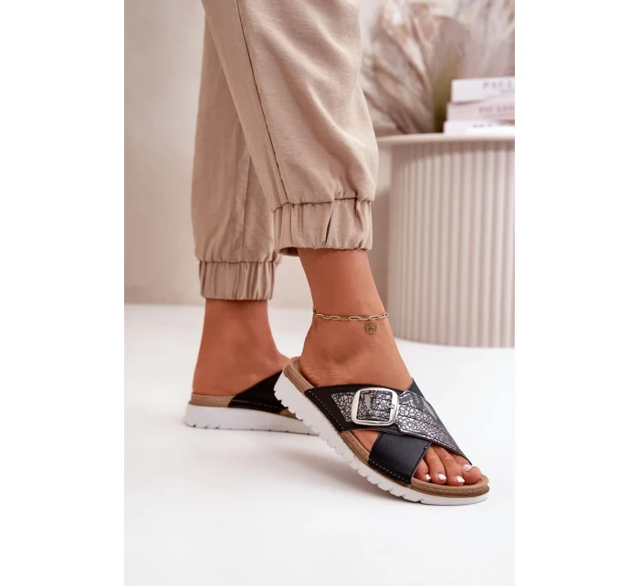 Pohodlné Dámské Pantofle S Přezkou Inblu Černé Pohodlné Dámské Pantofle S Přezkou Inblu Černé