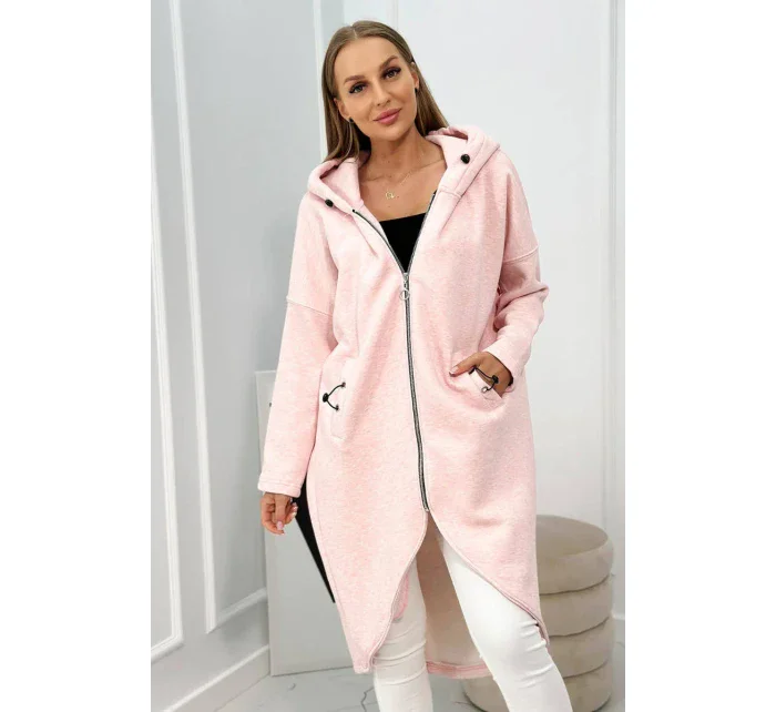 Zateplená dlouhá mikina prášková růžová melanž
