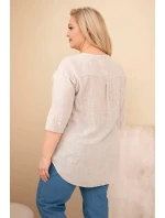 Dámská bavlněná halenka Plus Size s výstřihem na knoflíky béžová Dámská bavlněná halenka Plus Size s výstřihem na knoflíky béžová