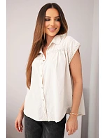 Dámská bavlněná košilová halenka s krajkou a krátkým rukávem béžová