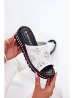 Dámské kožené pantofle na klínu model 21695138 bílé - VINCEZA