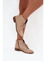 Kožené Boty Na Plochém Podpatku Béžové model 21703484 - Zazoo Kožené Boty Na Plochém Podpatku Béžové model 21703484 - Zazoo