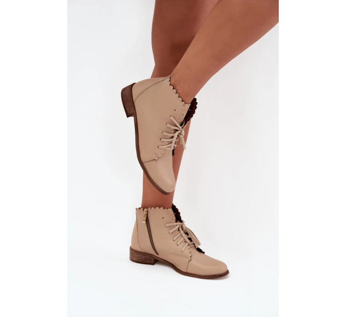 Kožené Boty Na Plochém Podpatku Béžové model 21703484 - Zazoo Kožené Boty Na Plochém Podpatku Béžové model 21703484 - Zazoo