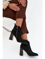 Kožené semišové dámské kotníkové boty na podpatku s Černé model 21711901 - Boto