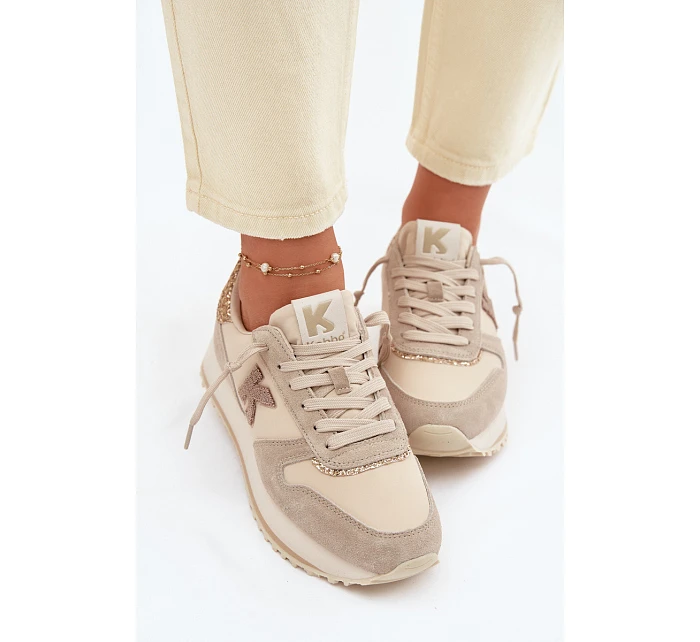 Kožené Semišové Dámské Tenisky Na Platformě  Béžové model 22073057 - VINCEZA