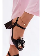 Dámské sandály na podpatku s ozdobným květem Vinceza 20283 Černé