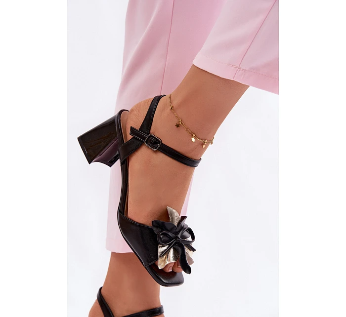 Dámské sandály na podpatku s ozdobným květem Vinceza 20283 Černé