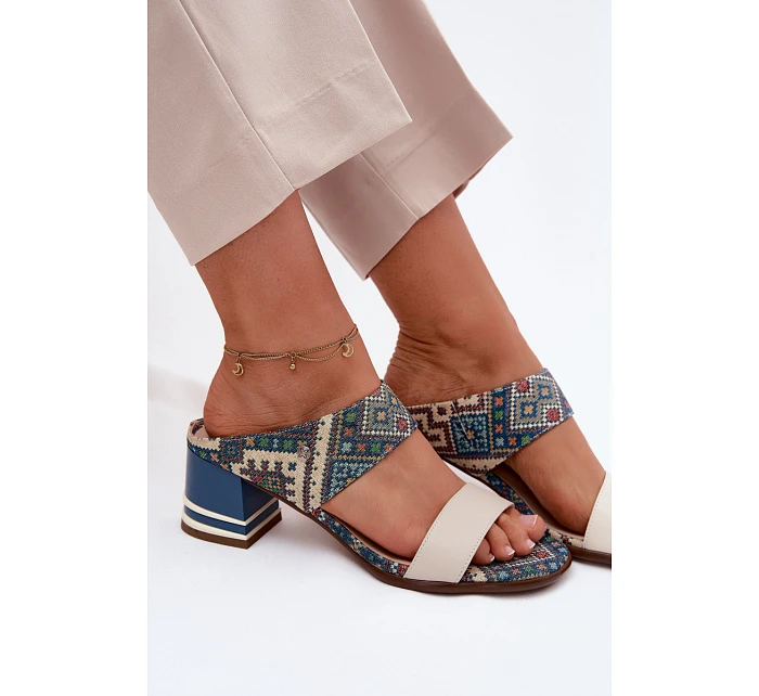 Kožené vzorované dámské sandály na podpatku model 22123114 - Maciejka