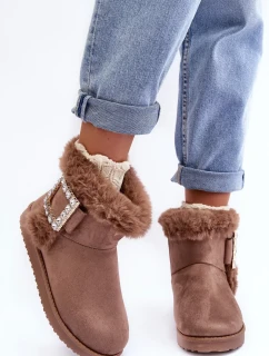 Zateplené sněhule s přezkou, tmavě béžová Dulca