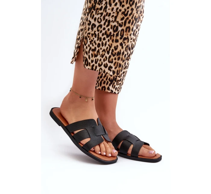 Dámské ploché pantofle vyrobené z eko kůže, černá Risamay