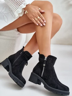 Dámské Kotníkové Boty S Ažurovým Vzorem Na Podpatku Černé Oviria