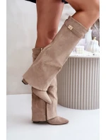 Kozačky Na Podpatku S Ohnutým Svrškem Zateplené Béžové Urelli Kozačky Na Podpatku S Ohnutým Svrškem Zateplené Béžové Urelli