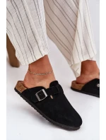 Dámské semišové pantofle s přezkou Big Star – černé