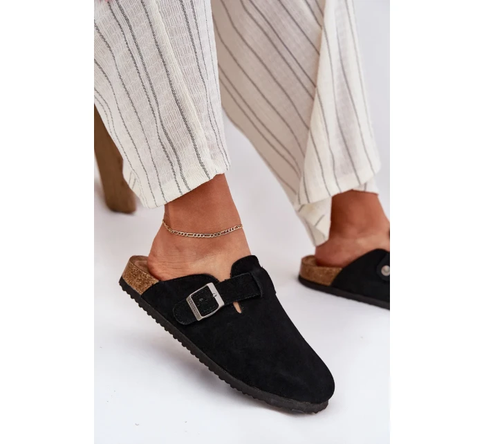 Dámské semišové pantofle s přezkou Big Star – černé