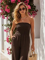 Dámský letní overal se širokými nohavicemi hnědý FashionStreet EY2654 Dámský letní overal se širokými nohavicemi hnědý FashionStreet EY2654
