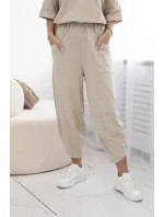 Bavlněný komplet halenka + kalhoty béžový Bavlněný komplet halenka + kalhoty béžový