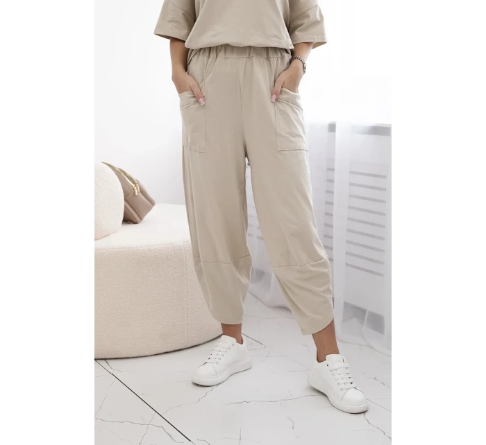 Bavlněný komplet halenka + kalhoty béžový Bavlněný komplet halenka + kalhoty béžový