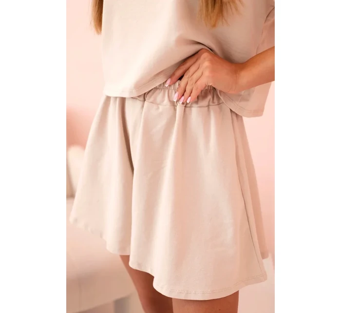 Dámský bavlněný komplet s širokými šortkami béžový