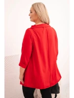 Dámská bavlněná blůza Plus Size asymetrická s ohrnutým rukávem červená