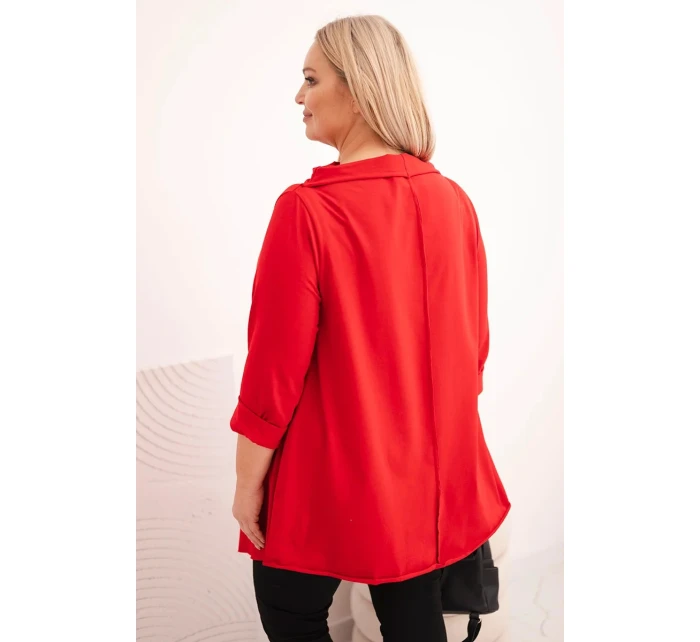 Dámská bavlněná blůza Plus Size asymetrická s ohrnutým rukávem červená