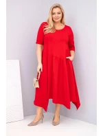 Dámská bavlněná sukýnka Plus Size s asymetrickým spodním model 21881273 červená - K-Fashion