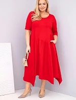 Dámská bavlněná sukýnka Plus Size s asymetrickým spodním okrajem červená