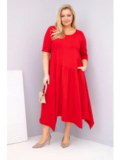 Dámská bavlněná sukýnka Plus Size s asymetrickým spodním model 21881273 červená - K-Fashion