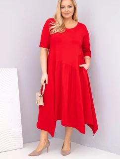 Dámská bavlněná sukýnka Plus Size s asymetrickým spodním model 21881273 červená - K-Fashion