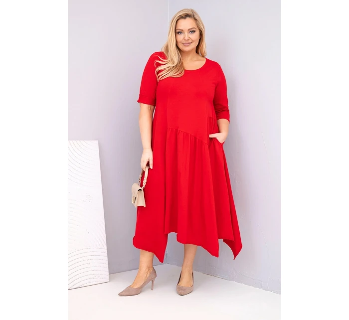 Dámská bavlněná sukýnka Plus Size s asymetrickým spodním model 21881273 červená - K-Fashion