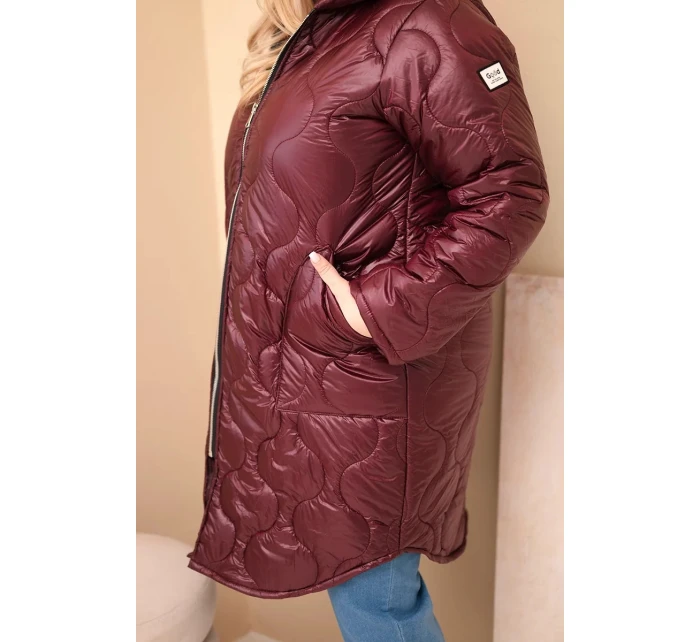 Dámská zimní prošívaná bunda Plus Size s kapucí švestková