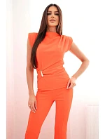 Dámský komplet s řasením halenky a širokými kalhotami oranžový