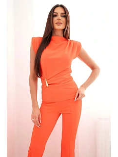 Dámský komplet s řasením halenky a širokými kalhotami oranžový