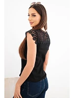 Dámská bavlněná halenka s krajkovým vrchem a krátkým rukávem černá