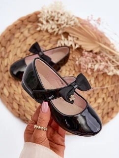 Dětské lakované balerínky s mašlí a suchým zipem černé model 21654221 - EVENTO