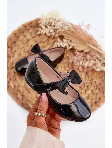 Dětské lakované balerínky s mašlí a suchým zipem černé model 21654221 - EVENTO