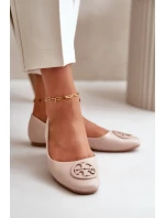 Dámské baleríny s ozdobou z ekokože béžové model 21667173 - Boto