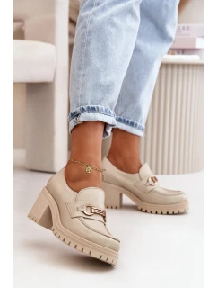 model 21669398 Lakované Polobotky Dámské Na Podpatku Přírodní Kůže Světle Béžové - Zazoo