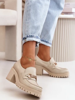 model 21669398 Lakované Polobotky Dámské Na Podpatku Přírodní Kůže Světle Béžové - Zazoo