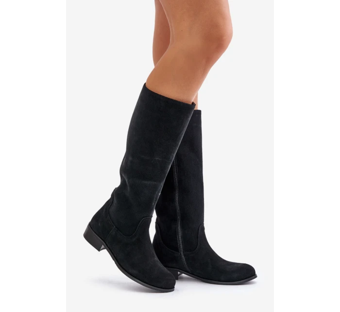 Dámské semišové kozačky do poloviny lýtek na zip Lewski 3616 černé