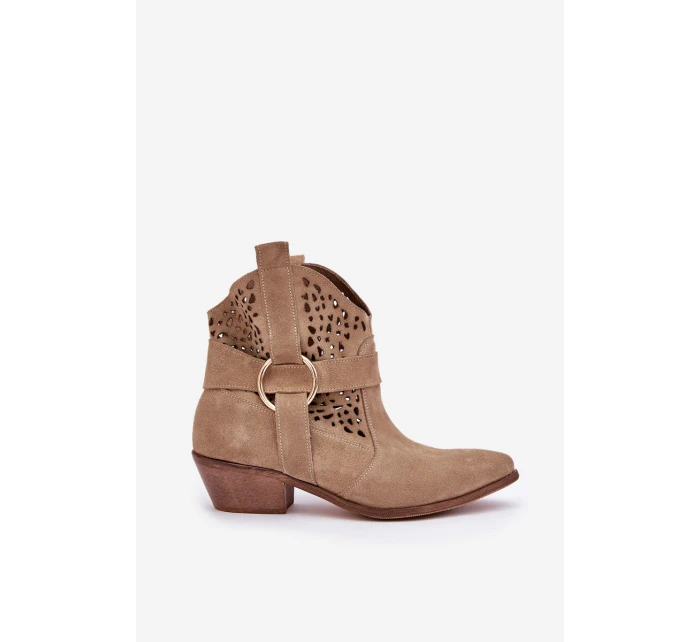Semišové Boty Cowboy S Výřezem Na Podpatku Béžové Zazoo 2994