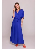 S406 Viskózové maxi šaty se zavinovacím vzorem - modré
